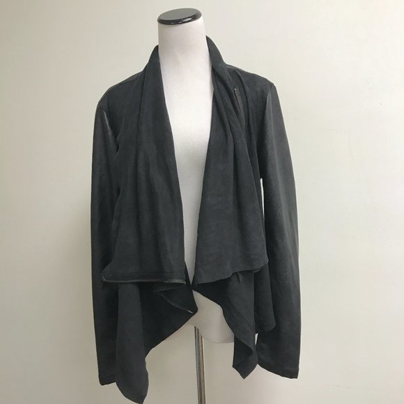 [Blank NYC] Black Mixed Media Drape Front Vegan leather moto Jacket L - Picture 5 of 14